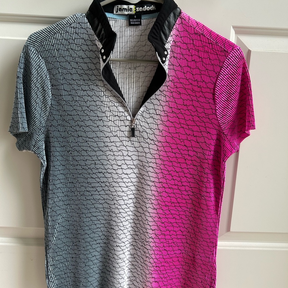 Jamie Sadock Black and Pink Textured Polo